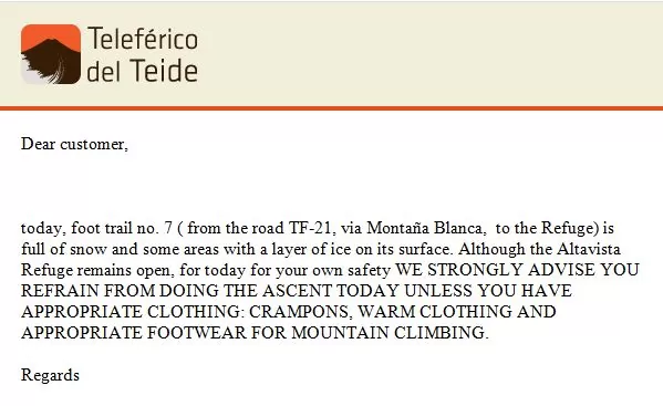 Teleferico warning
